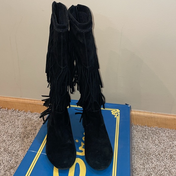 SBICCA FRINGE BOHO/WESTERN BLACK SUEDE KNEE HIGH BOOT LIKE NEW SIZE 6.5 - Picture 5 of 12